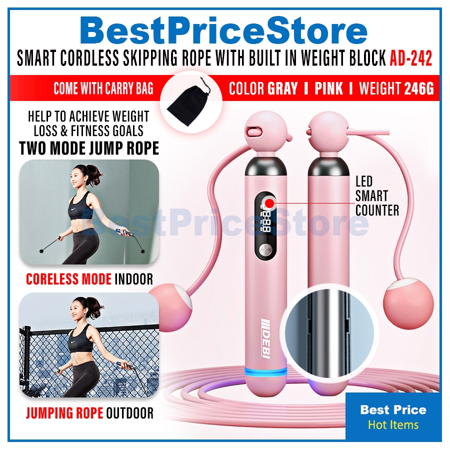 BPA 2in1 Cordless Skipping Rope with Weight Ball Counter USB Chargeable ...
