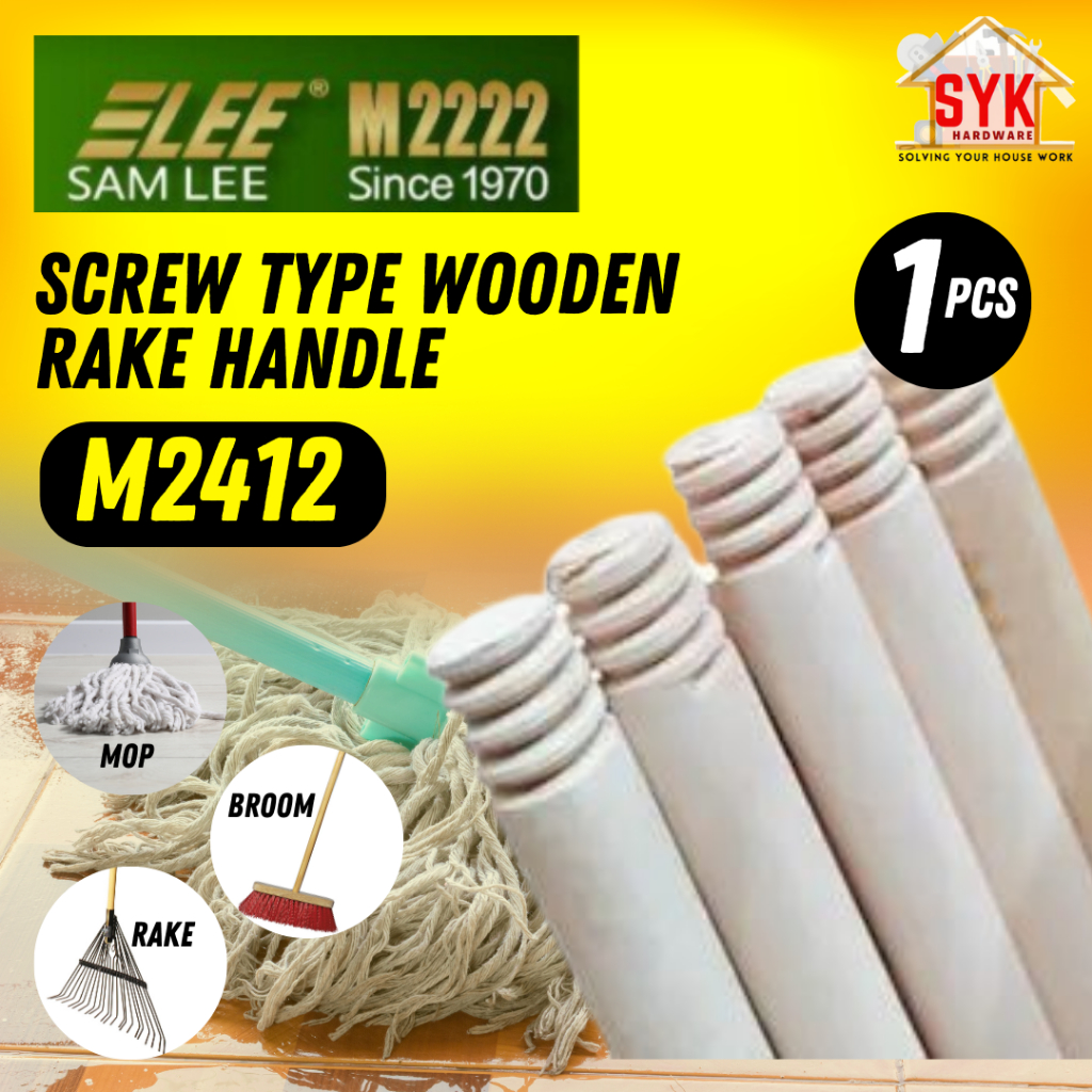 SYK SAMLEE M2412 Screw Type Rake Wood Handle Gardening Tools Mop Broom ...