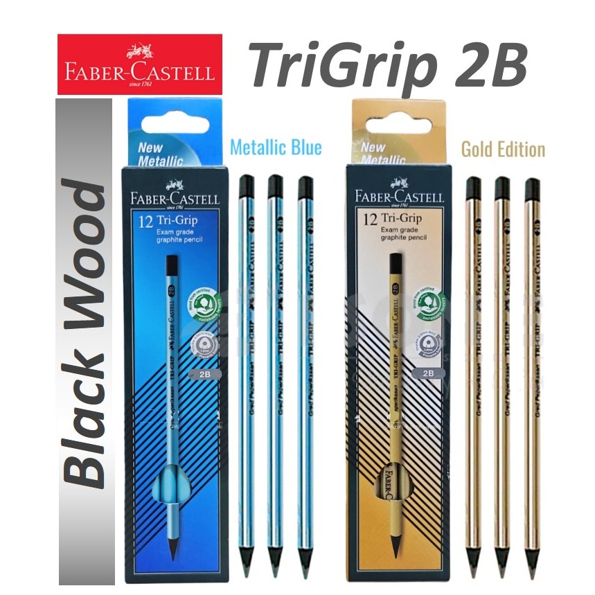 Faber-Castell 2B Pencils Tri-Grip Exam Grade 12pcs/Box Blackwood Pencil ...