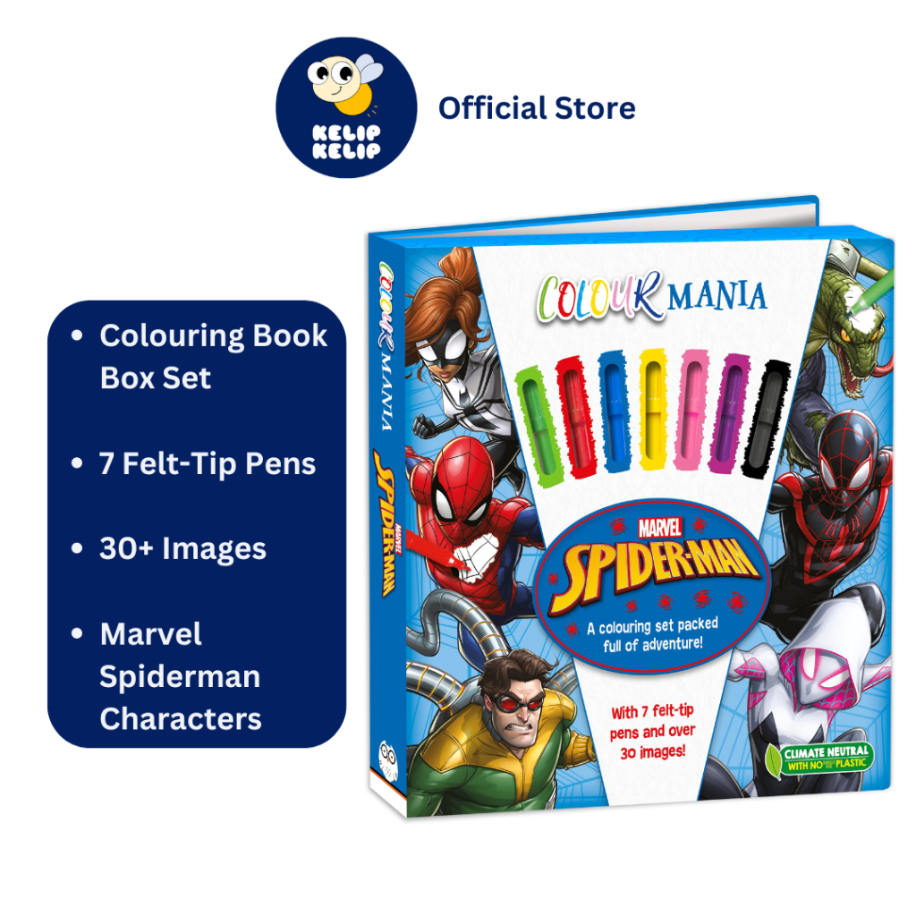Marvel Spiderman Colouring Book Colourmania Set for Kids with 7 Colour ...