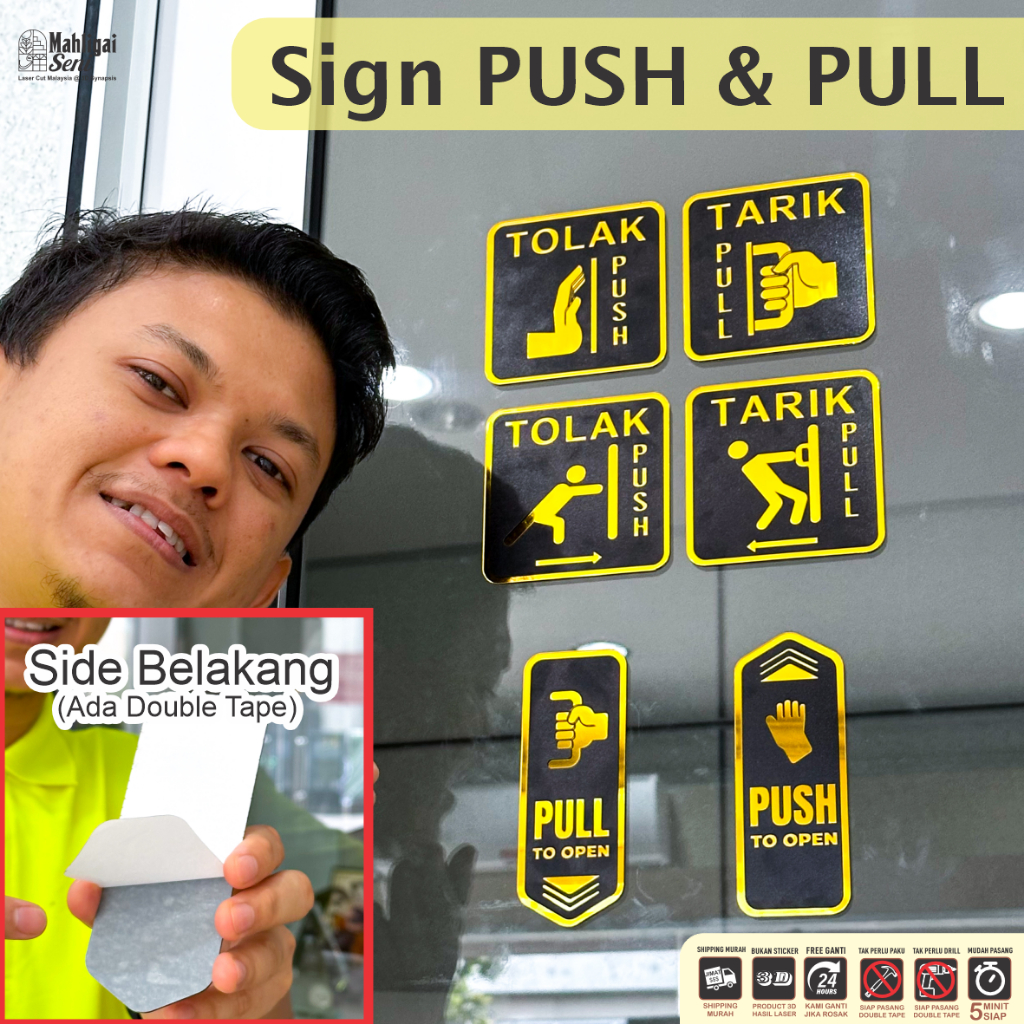 Gold PUSH & PULL SIGN Reject & PULL SIGN Board | Shopee Philippines