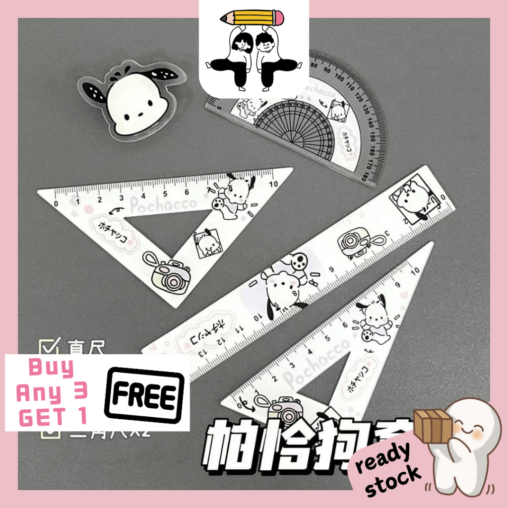 Pochacco / Cat / Crayon Shin Chan Ruler Set [Protractor ,2 Triangle ...