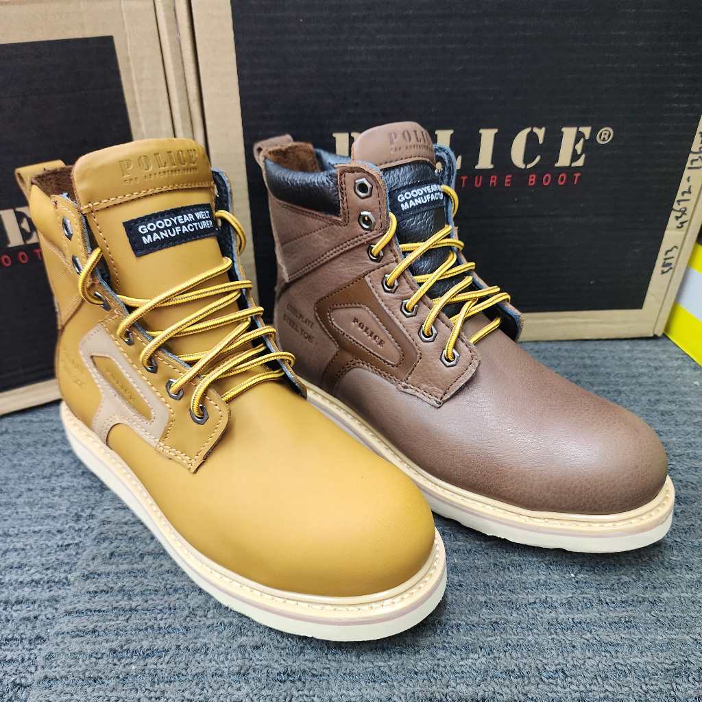 POLICE SAFETY 93672 Camel (149 ) Brown ( 136 ) Mid cut Lace Goodyear ...