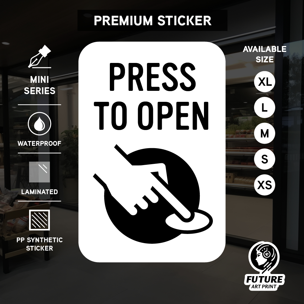 Press to Open. Finger Push Pressing. Sticker Label Sign Signage Small ...