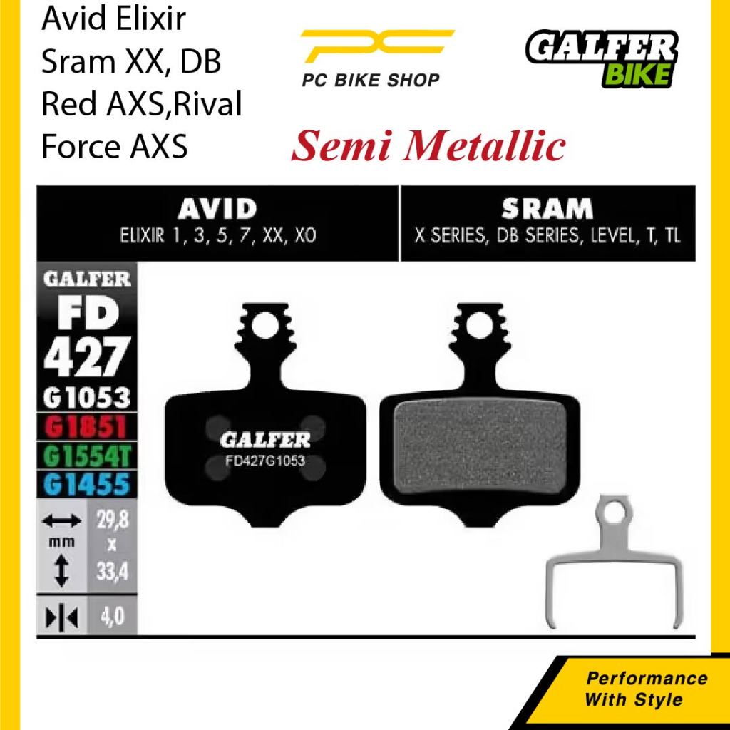 Plaquettes Semi-Métalliques GALFER STANDARD Avid/Sram Elixir / XX / X0