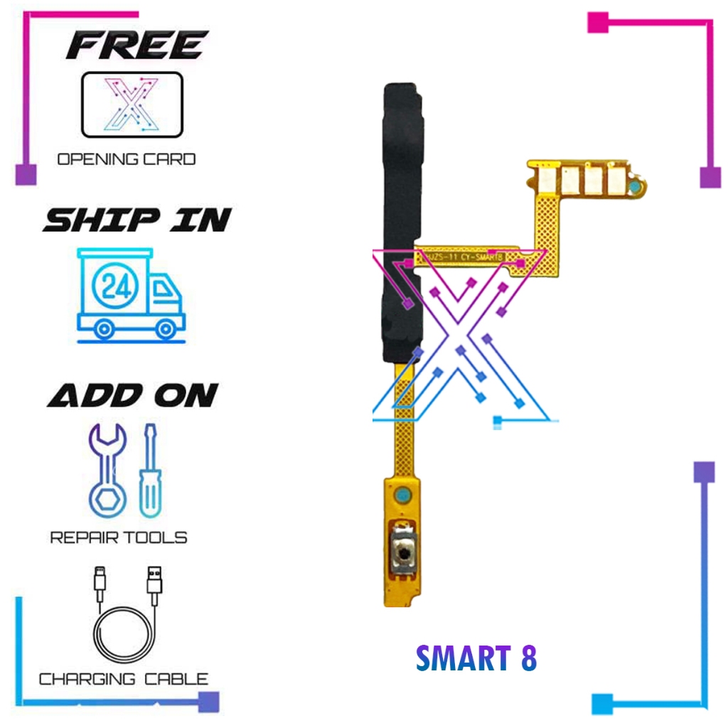 Power On Off Ribbon For Infinix Hot Smart 8 X6525 (With Volume Flex ...