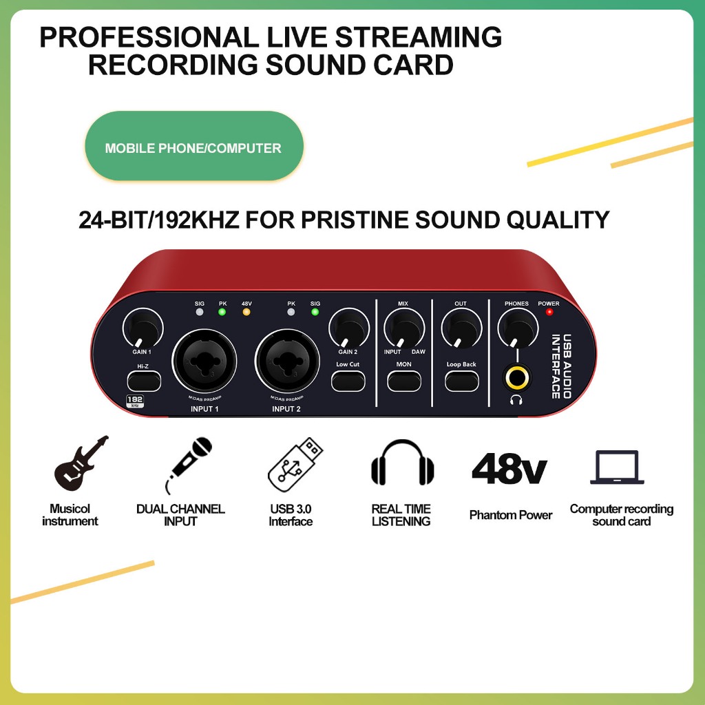 USB audio interface 24bit/192kHz,high fidelity low latency