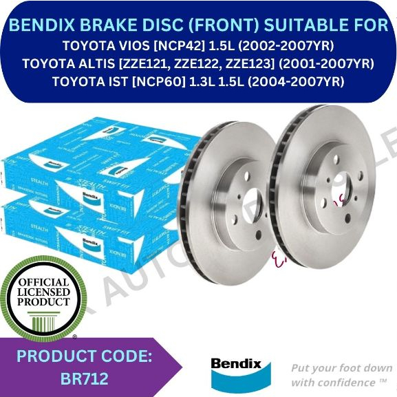 BENDIX DISC BRAKE ROTOR (FRONT) FOR TOYOTA VIOS [NCP42] '02-07YR ...
