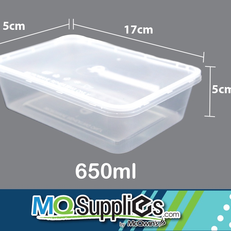 MCQWIN PLASTIC RECTANGULAR 650ML CONTAINER WITH LID 50PCS/250PCS CLEAR ...