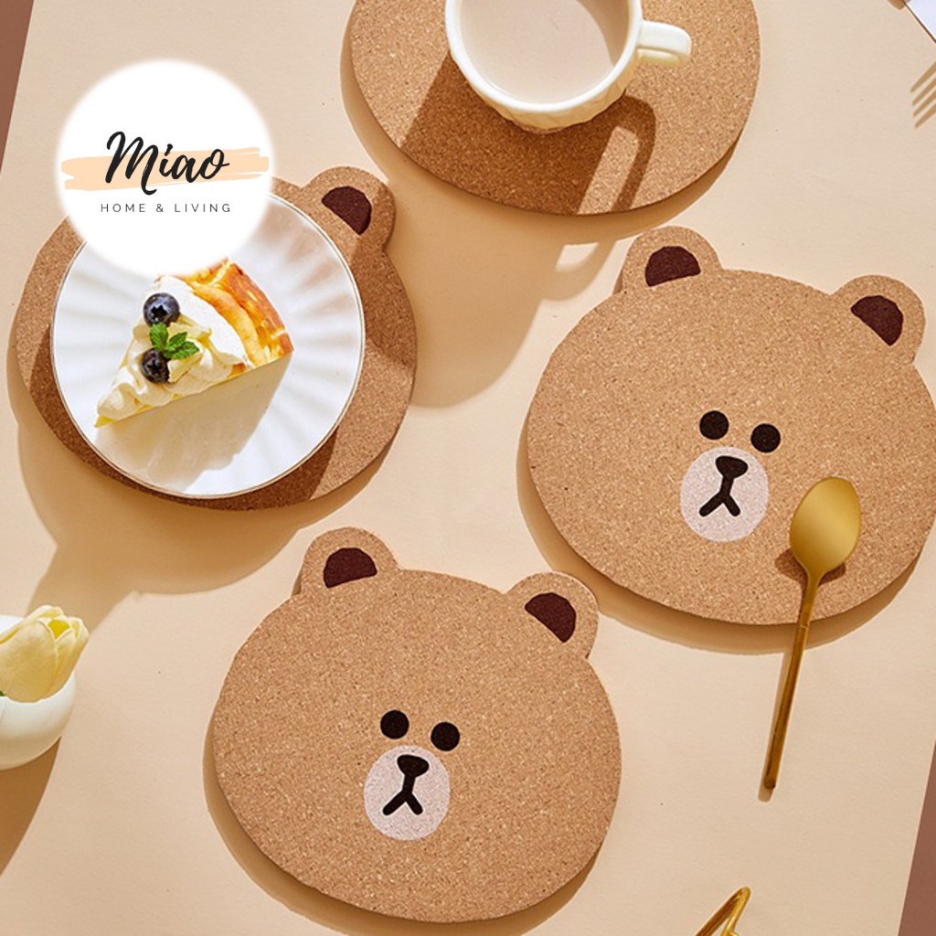 Bear Brown Line Coaster Placemat Cup Mats Pad Drink Tea Table Mat ...