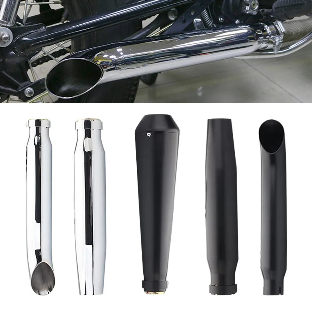 Motorcycle Cafe Racer Exhaust Pipe with Sliding Bracket Black Silver ...
