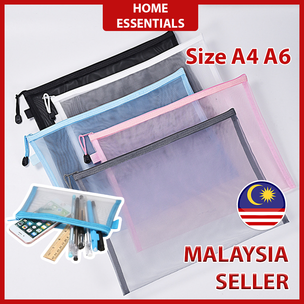 A4 A6 large zip folder transparent mesh file for pen pencil case face ...