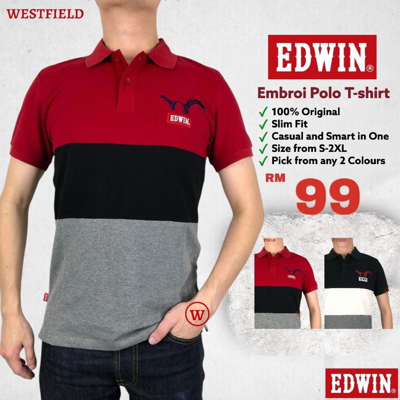New Arrivals EDWIN Men’s Signature ‘W’ Logo Embroidery Polo Collar T ...