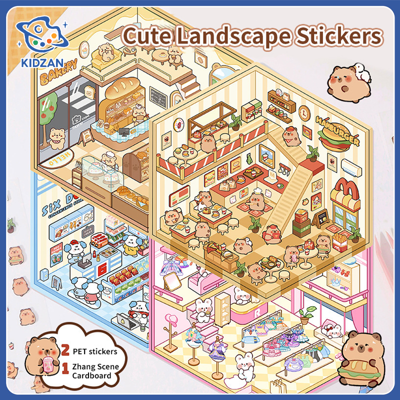 3D Miniature Scenes Sticker Cute Journal Cartoon PET Stickers ...