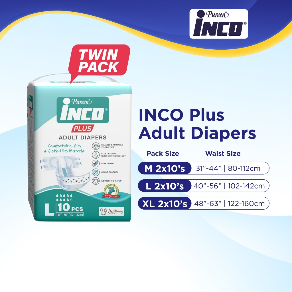 Pureen INCO Plus Adult Diapers - Twin Pack (2 x 10's) | Shopee Philippines