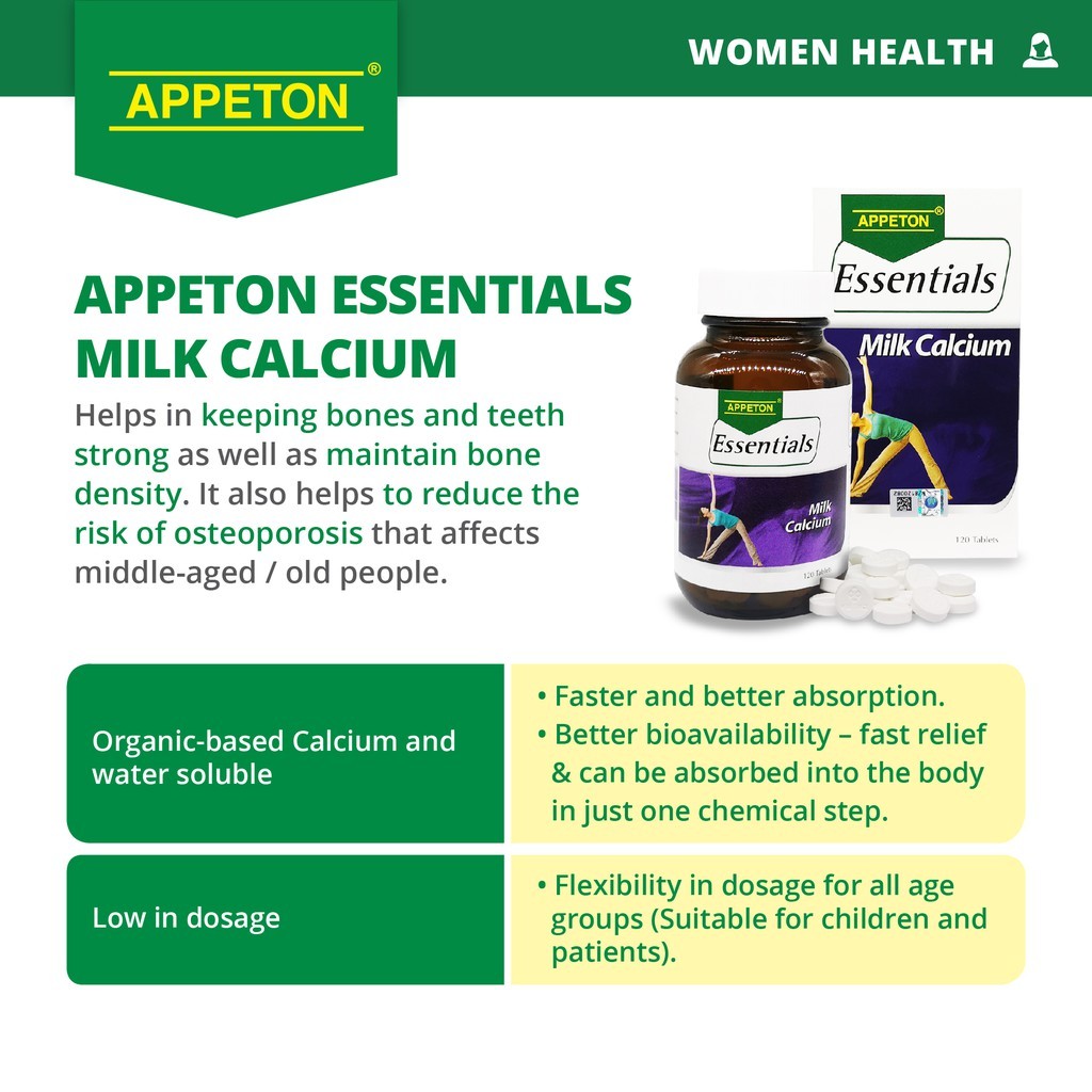 Appeton Essentials Milk Calcium (Adults) 120 Tablets (Expiry Date: 07/ ...