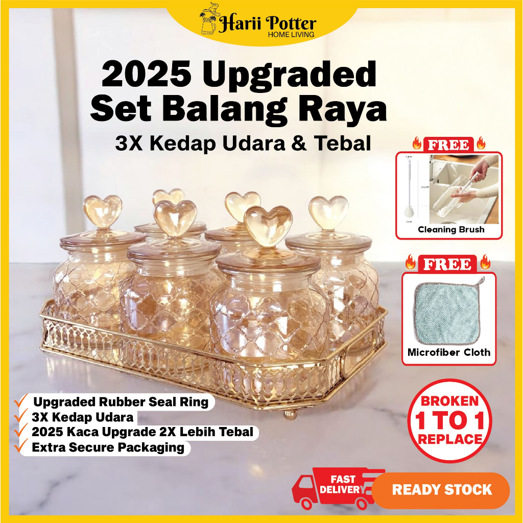 Raya Cookie Container Set Viral 2025 Airtight Raya Cookie Jar Set Glass ...