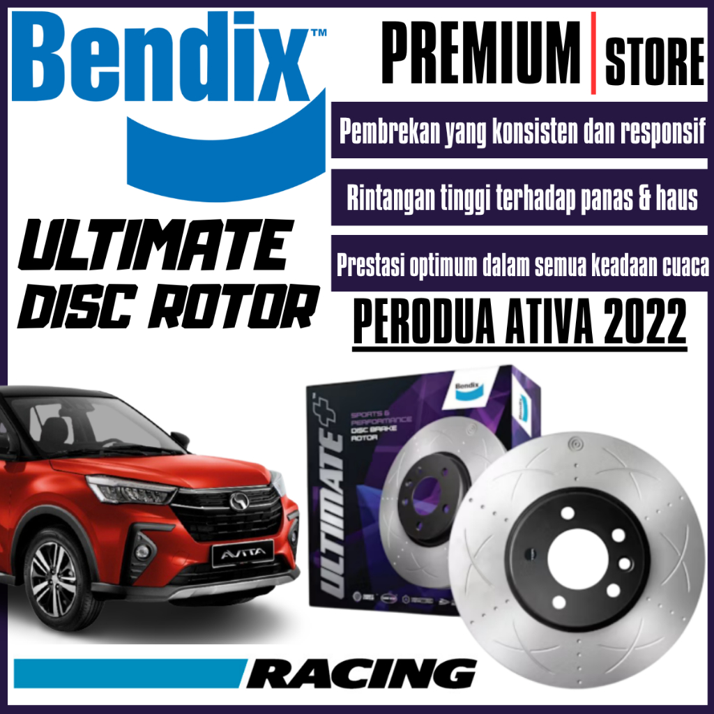 Bendix Ultimate+ Front Set Disc Rotor - Perodua Ativa 1.0T 2022 BR6013 ...