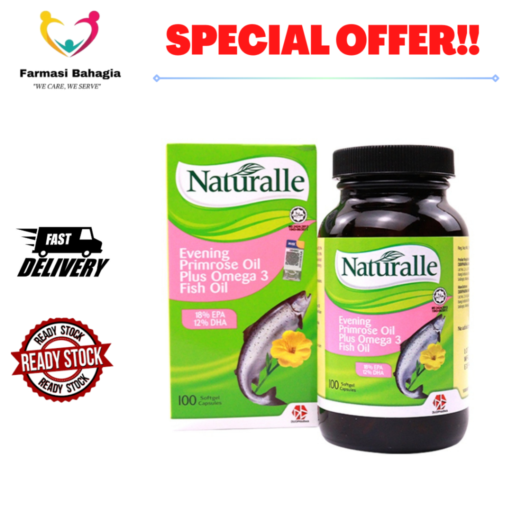 [ Exp 8/2028 ] NATURALLE EVENING PRIMROSE OIL PLUS 3 FISH OIL CAPSULES ...