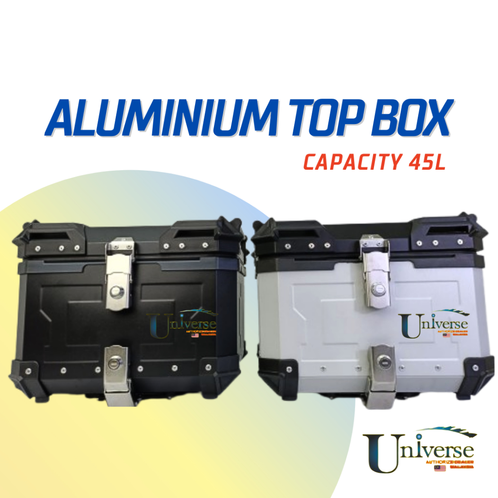 MOTOR BOX 45L BLACK SILVER ACCESORRIES ALUMINIUM TOP BOX DUAL LOCK ...