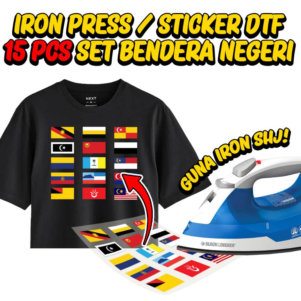 DIY Hari Merdeka STICKER DTF Iron Press 15pcs Set Bendera Negeri ...