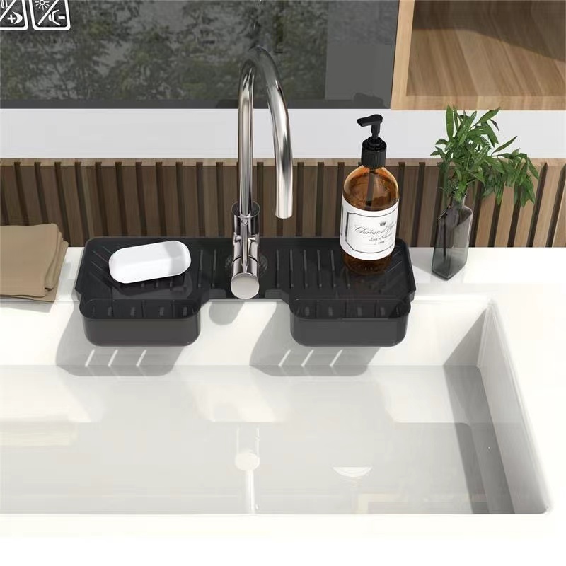 Kitchen Sink Splash Guard Silicone Faucet Drain Rack Sponge Holder ...