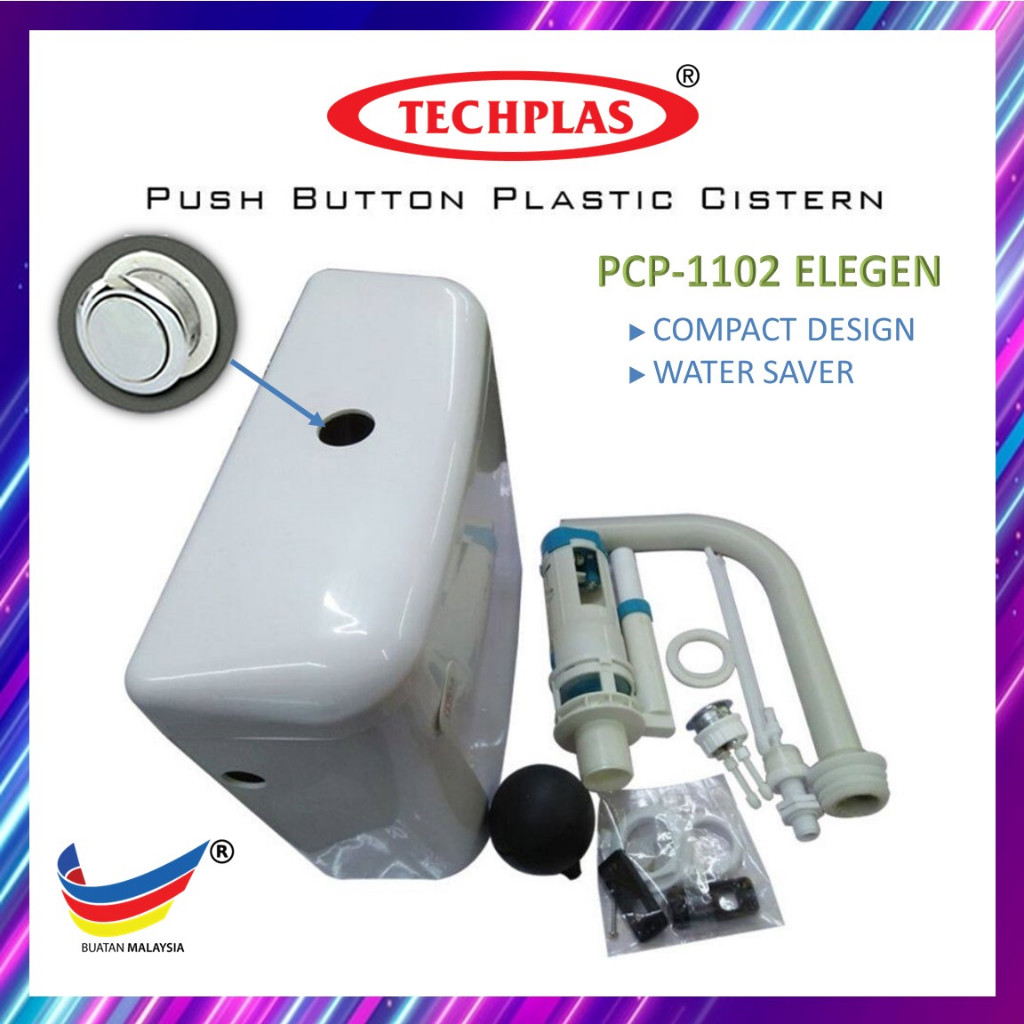 TECHPLAS 1102 9 Liter Low Level Single Flush Push Button Cistern Toilet ...
