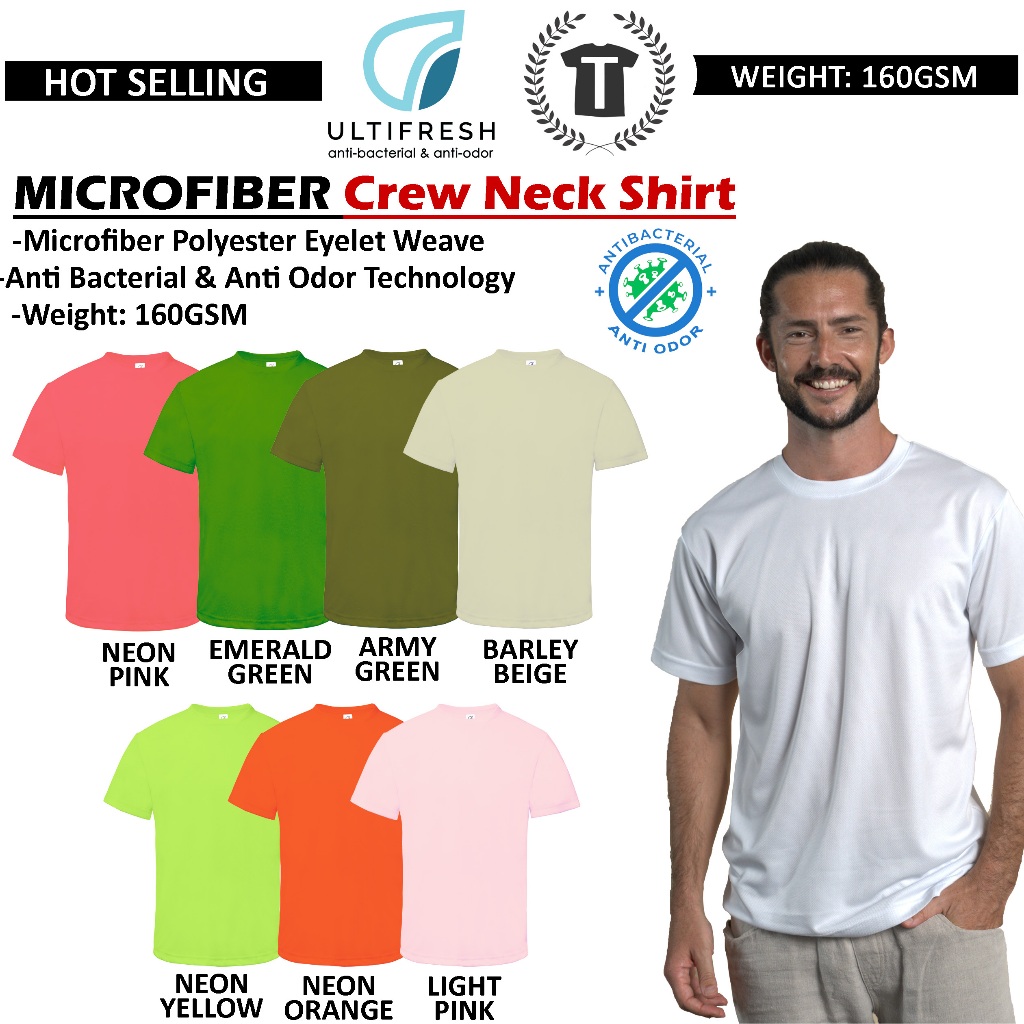 【Anti-Bac】Microfiber Round Neck UNISEX Short Sleeve Shirt Anti ...