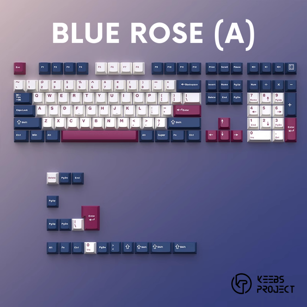 KEEBS BLUE ROSE PBT Doubleshot Cherry Profile Keebs Project Keycap Set ...
