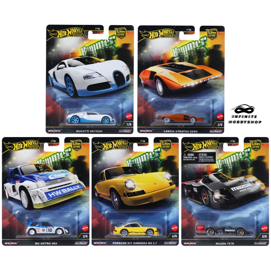 Lot De 5 Hot Wheels 2025 Hammer Drop - Porsche, Mazda, Bugatti, Lancia, Série Real Riders