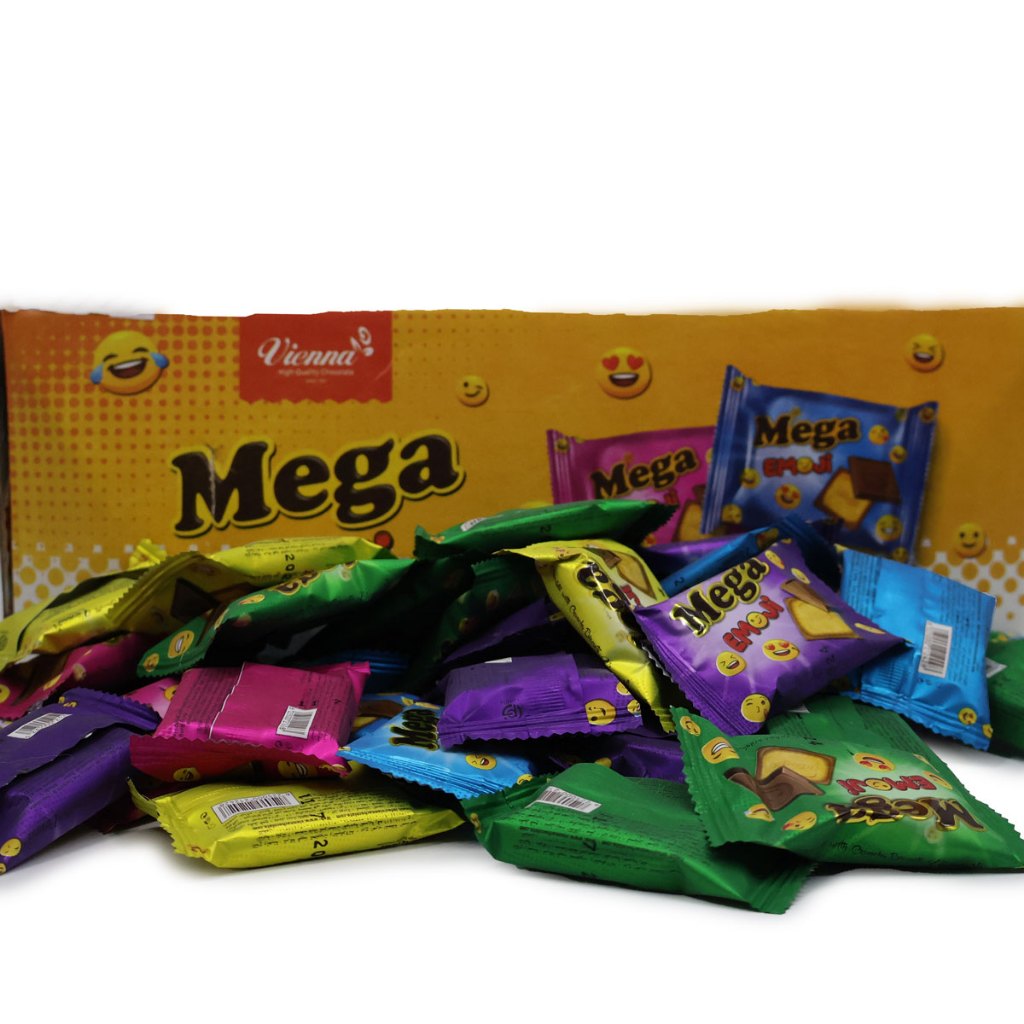 MEGA EMOJI RICH Coklat sedap Manis dan lembut WITH CRUNCHY BISCUITS ...