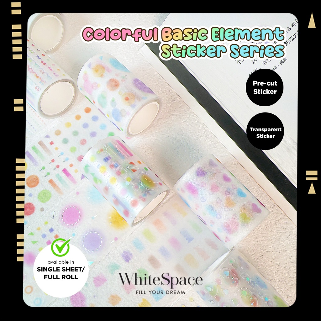 Whitespace Basic Marking PET Sticker Tape Colourful Transparent Sticker ...