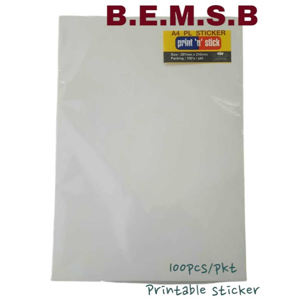 A4 SIZE WOODFREE STICKER A4 PL STICKER - PRINTABLE STICKER (100PCS/PKT ...