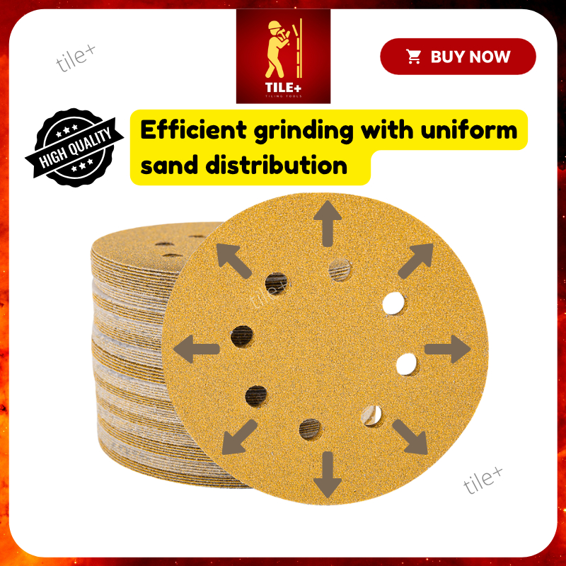 Tile+ Premium 5'' 8 Holes Velcro Sand Paper 125mm Red Sand Paper Yellow ...