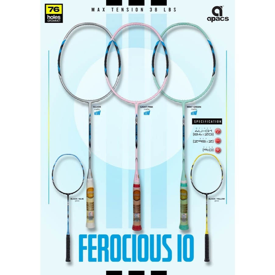 APACS Racket ferocious 10 HI TENSION FRAME 38LBS ( 100 % Original ...