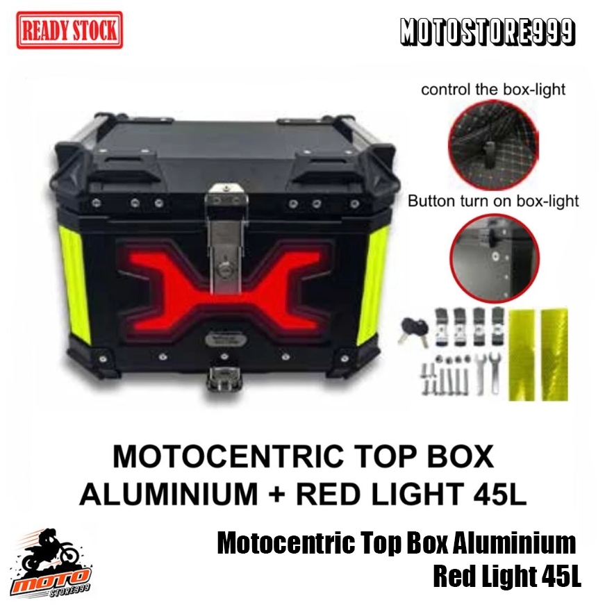 Motocentric Top Box Aluminium + Red Light 45L | Shopee Philippines