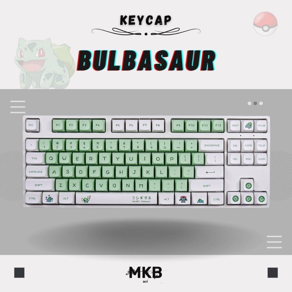 Pokemon Bulbasaur Anime PBT XDA Profile Keycap Set for Mechanical ...