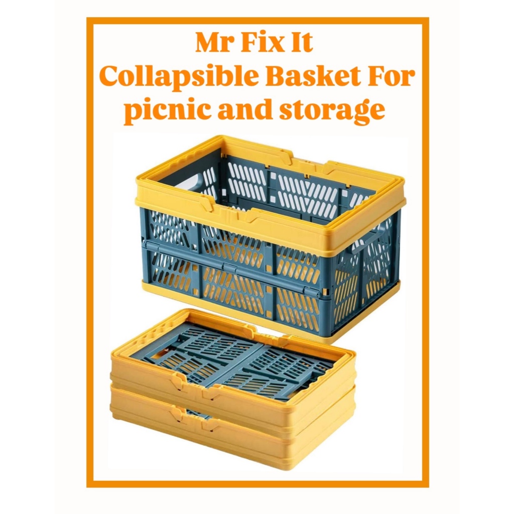 Mr Fix It Collapsible Storage Basket Folding Stackable Plastic ...