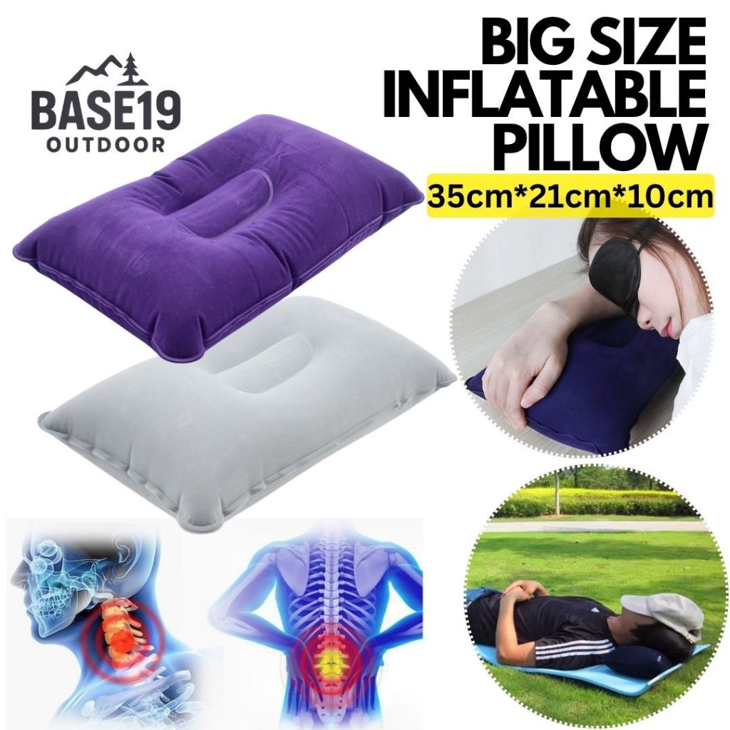 L SIZE Outdoor inflatable pillow thick flocking square camping sleeping ...