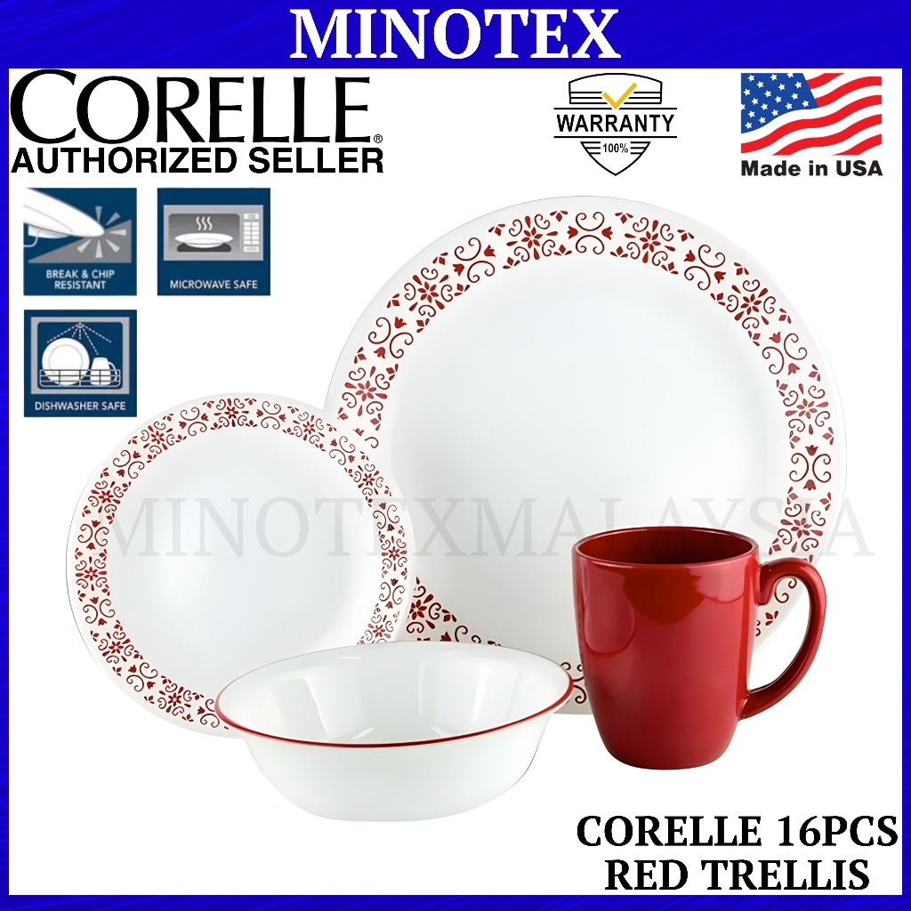 Corelle 16pcs Red Trellis Dinnerware Set Livingware Dinnerset ...