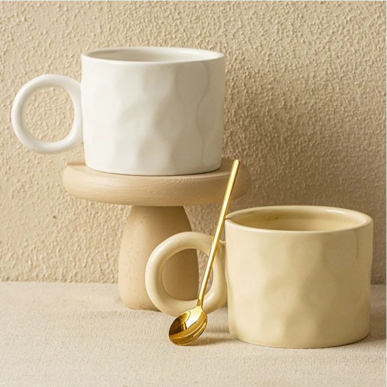450ML Big Ear Handle Ceramic Mug Nordic Korean Style Big Ring Coffee ...