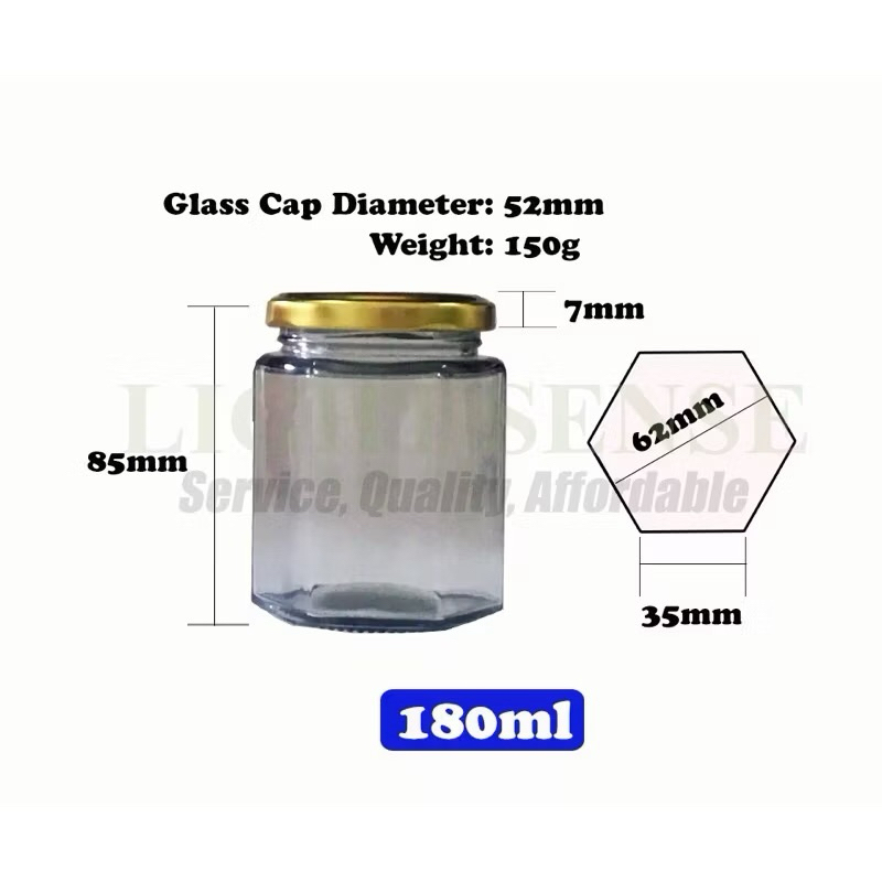 Hexagon Glass Container Jar 180ml / Bekas Kaca Hexagon / 六棱玻璃瓶 | Shopee ...