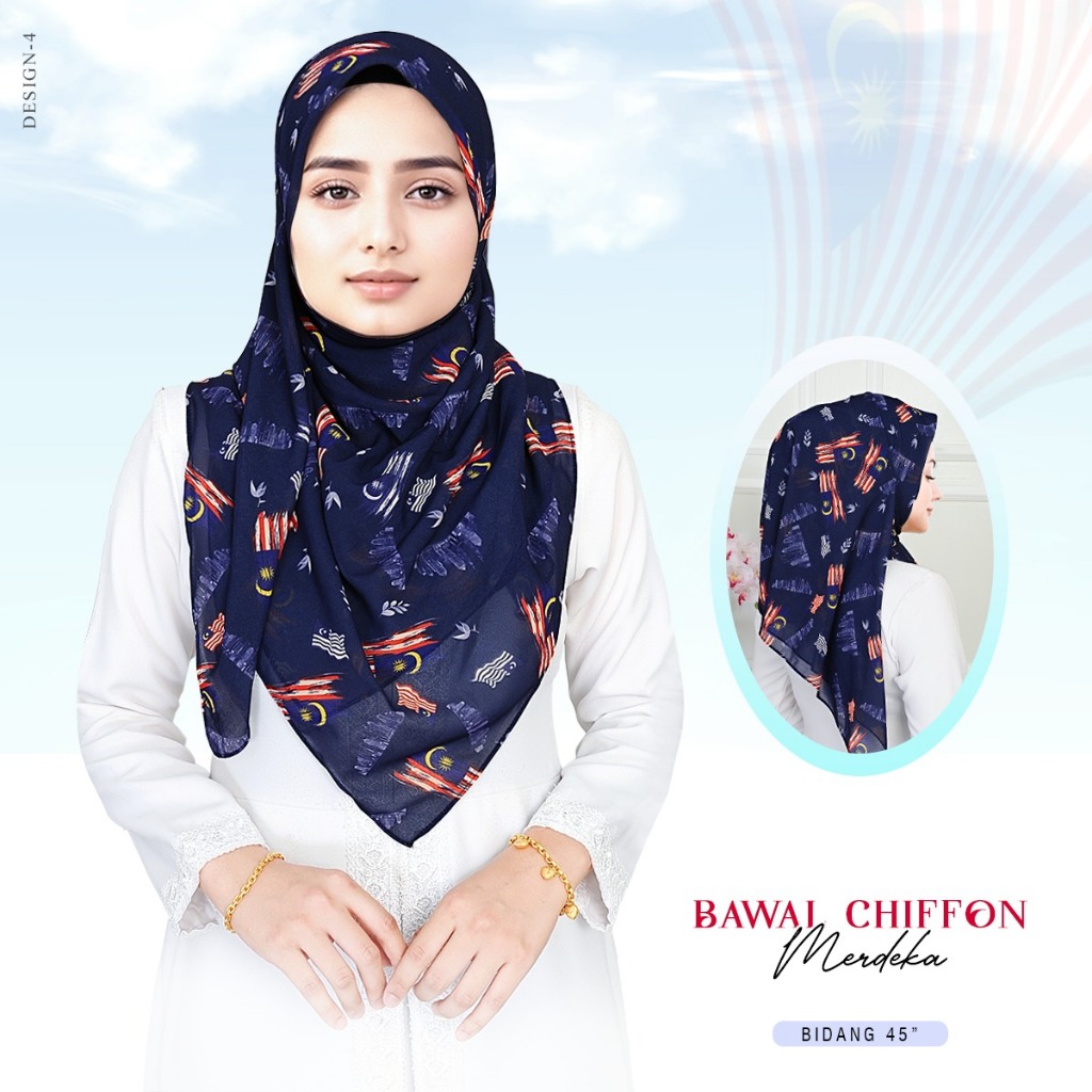 Special Edition Merdeka 2025 Tudung Bawal MERDEKA Pattern Bidang 45 ...