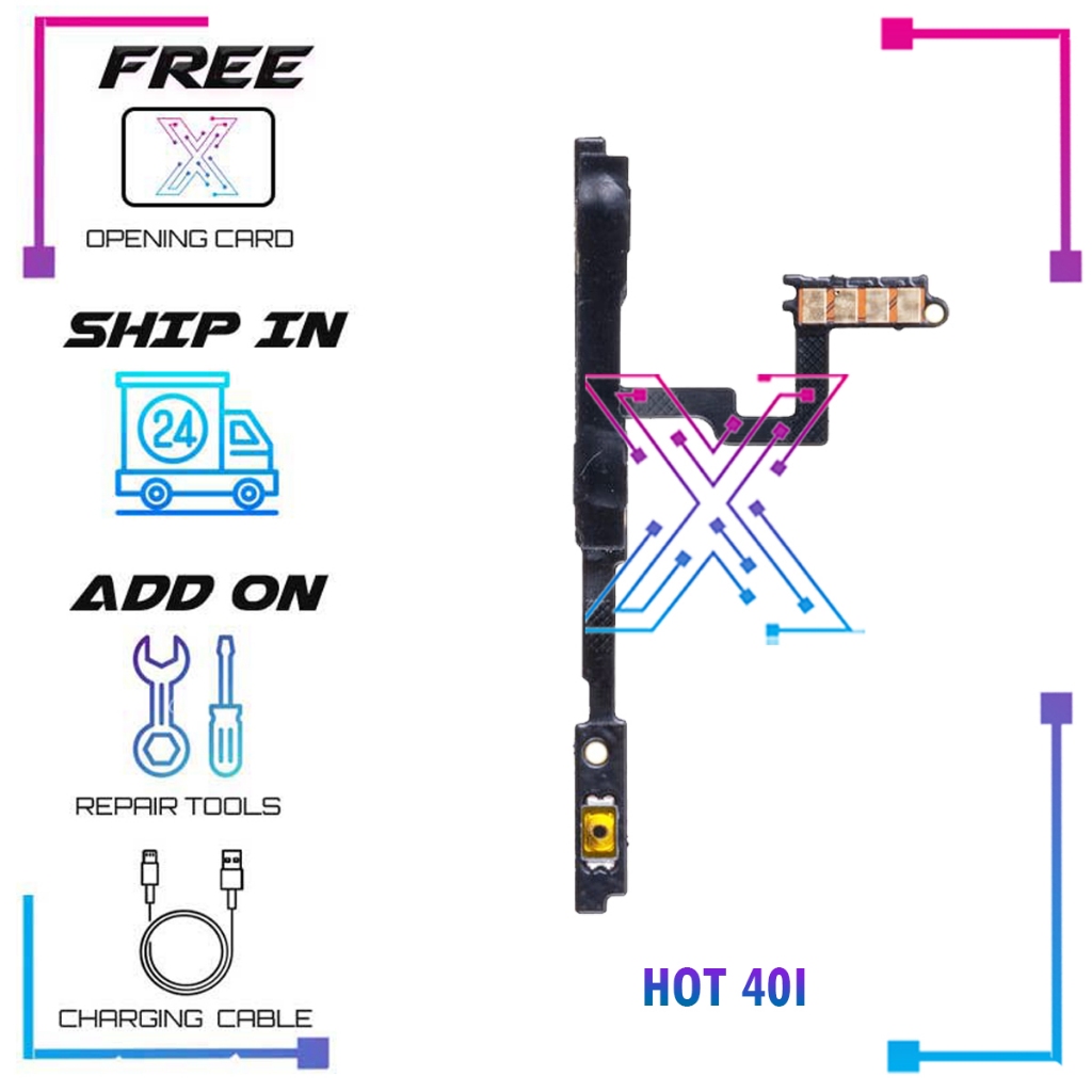 Power On Off Ribbon For Infinix Hot 40I X6528B (With Volume Flex Cable ...