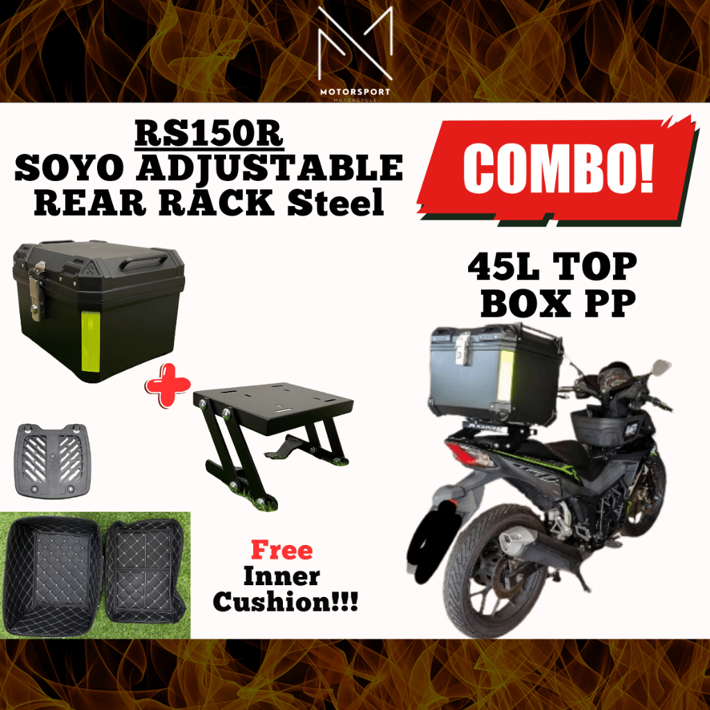 SOYO RS150R Adjustable Rear Rack Lipat Motorcycle With 45L PP Top Box ...