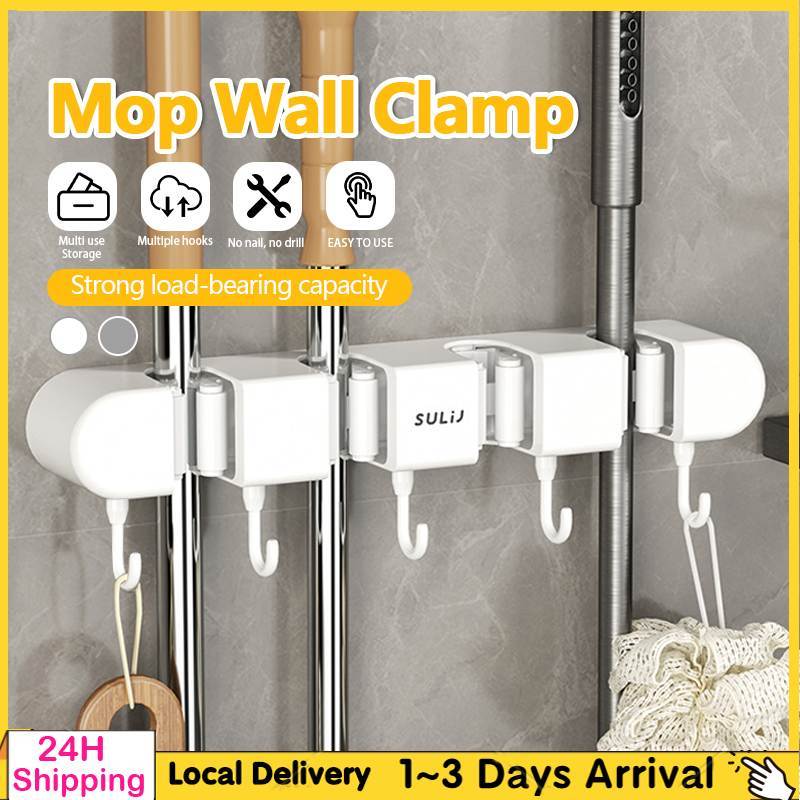 New Broom Mop Holder Suction Cups With Hooks Wall Mounted Broom Storage ...