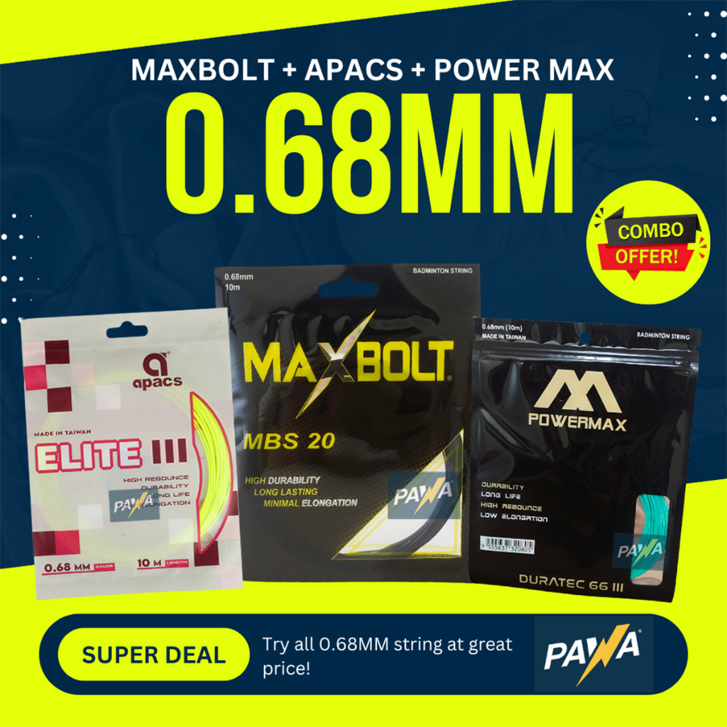 0.68MM Badminton String Super Combo Maxbolt MBS20 + Apacs Elite III ...