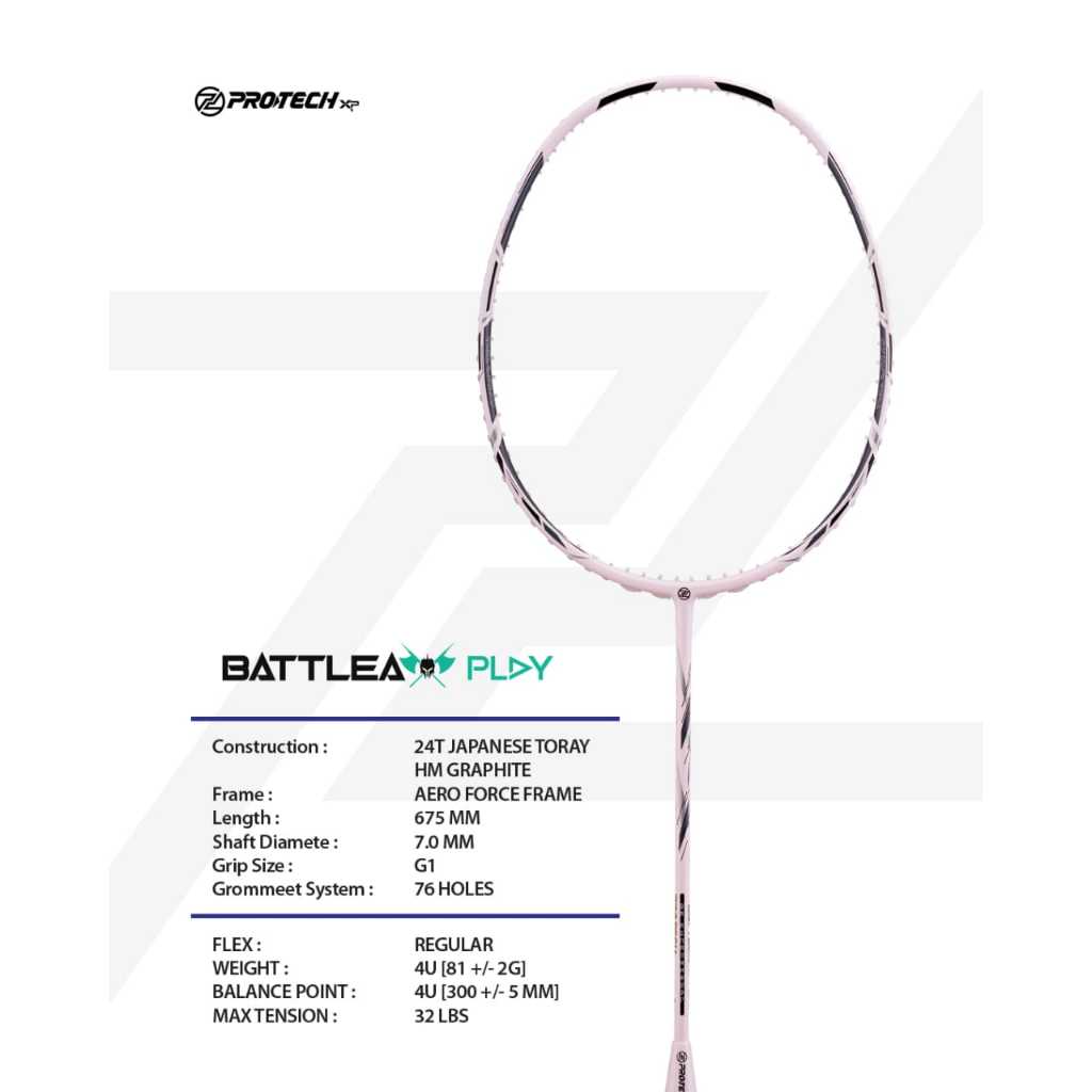 PROTECH BATTLEAXE PLAY 4U/G1 32 LBS Badminton Racket. Head heavy ...