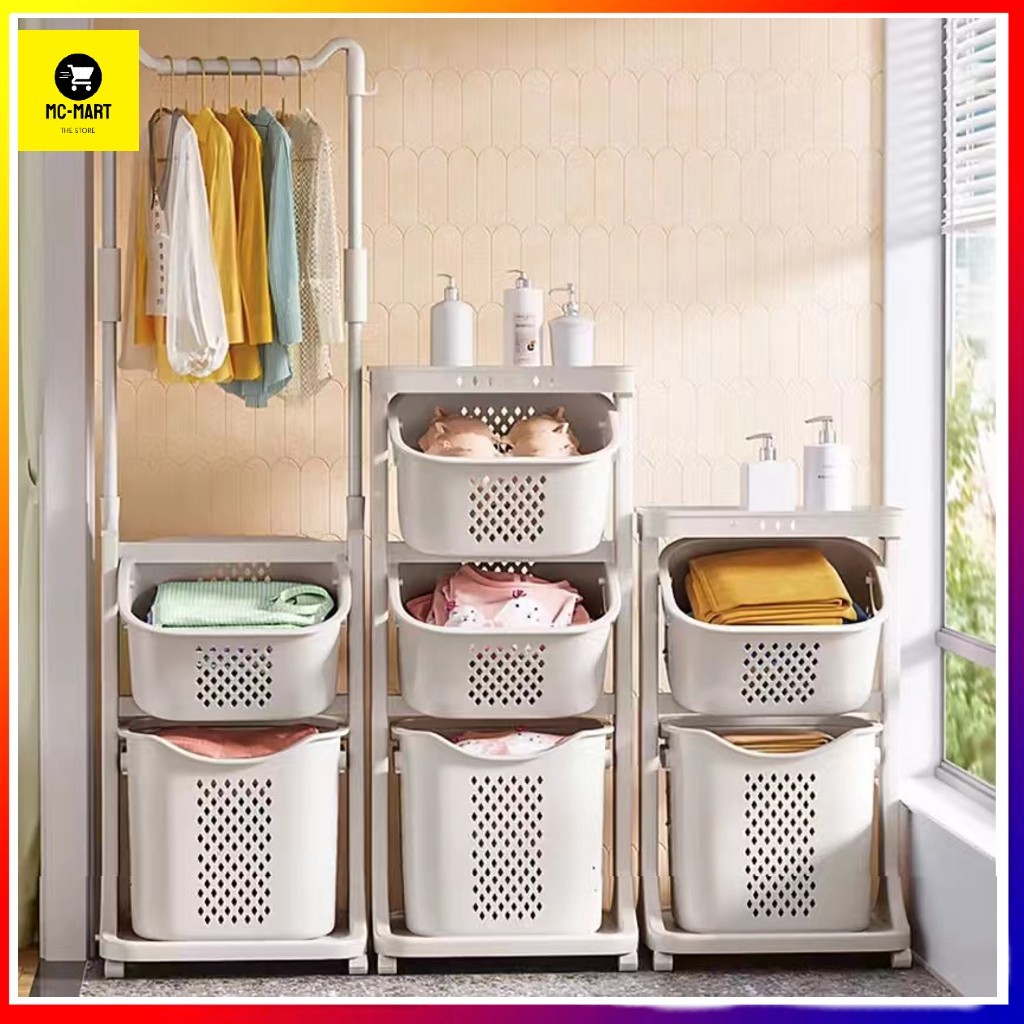 Multipurpose Plastic Bathroom Storage Dirty Laundry Basket Trolley Rack ...