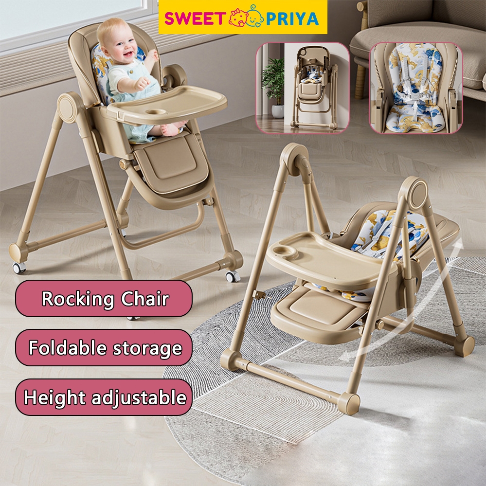 2 in 1 Foldable Baby Feeding Chair 2 Tray Adjustable Kids High Dining